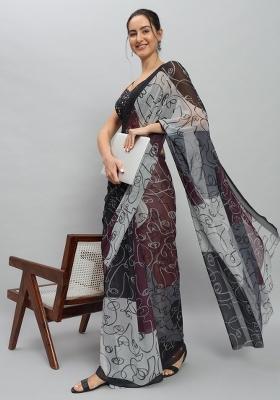 Purple Abstract Georgette Saree Set