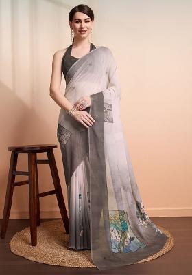 Wine Floral Georgette Saree Set