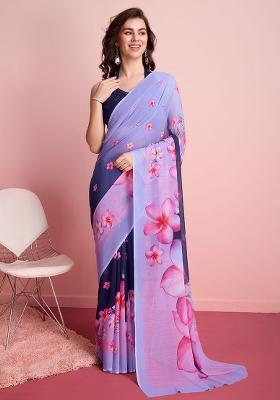 Purple Floral Georgette Saree Set
