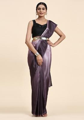 Wine Solid Satin Saree Set