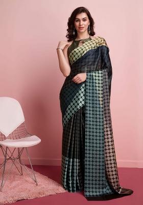Multi Printed Satin Saree Set