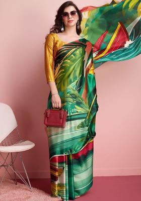 Multi Printed Satin Saree Set