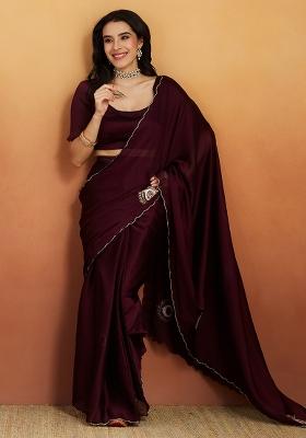 Wine Solid Tissue Saree Set