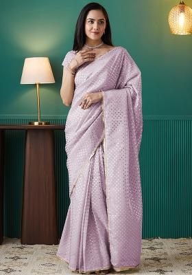 L.Pink Foil Print Organza Saree Set