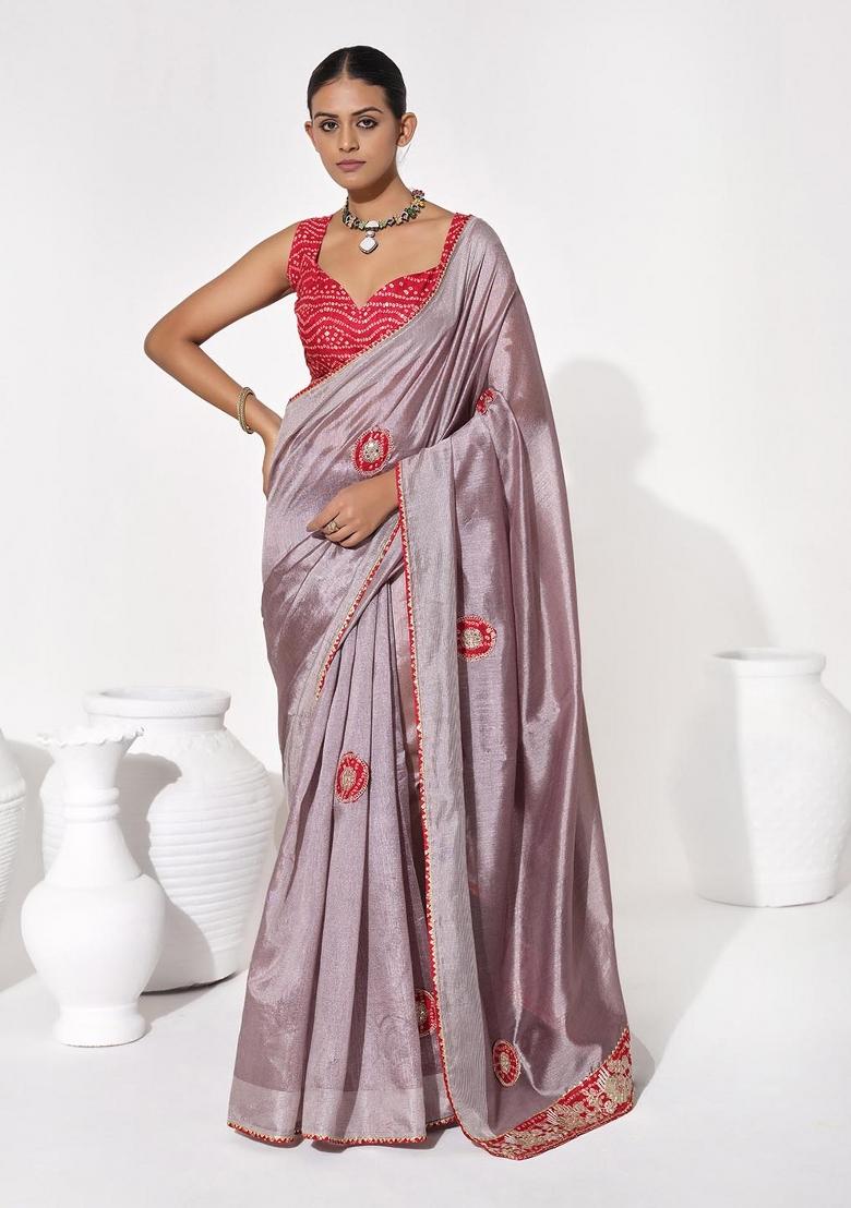 Lavender Embellished Georgette Saree Set