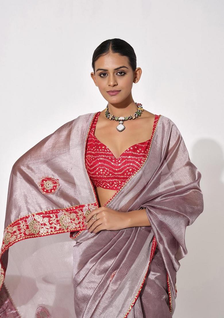 Lavender Embellished Georgette Saree Set