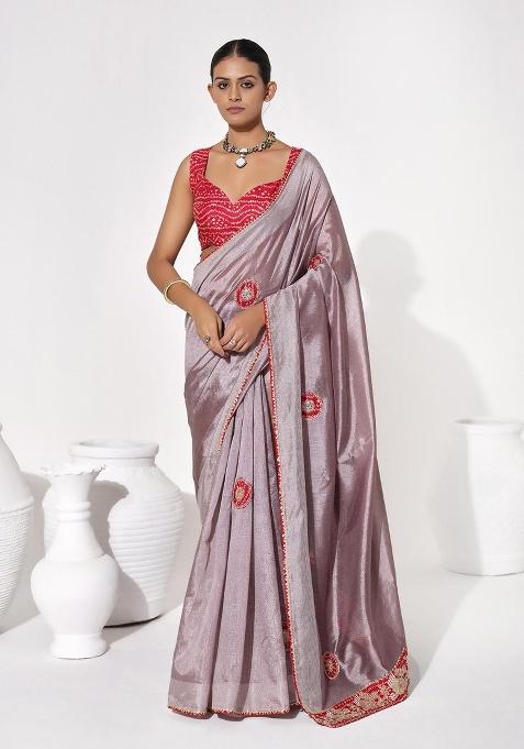 Lavender Embellished Georgette Saree Set