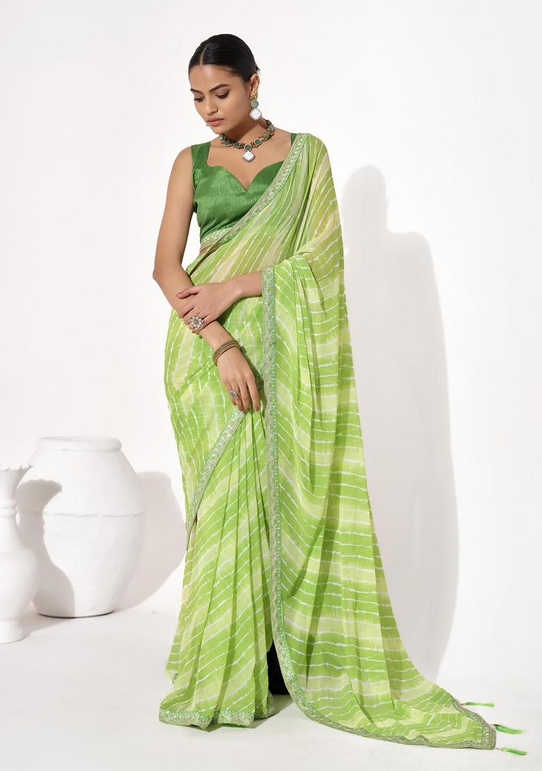 Green Embellished Georgette Saree Set