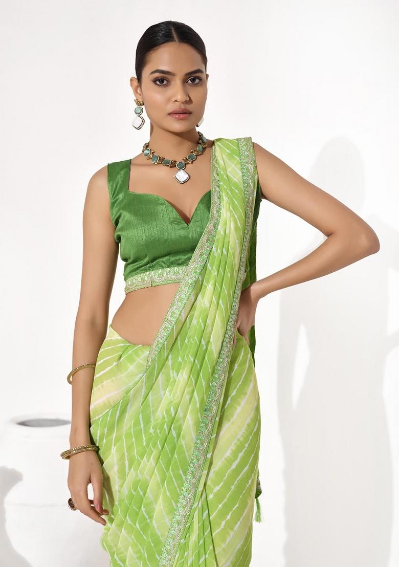 Green Embellished Georgette Saree Set