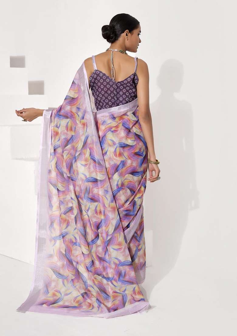 Multicolor Printed Cotton Blend Saree Set - Indya
