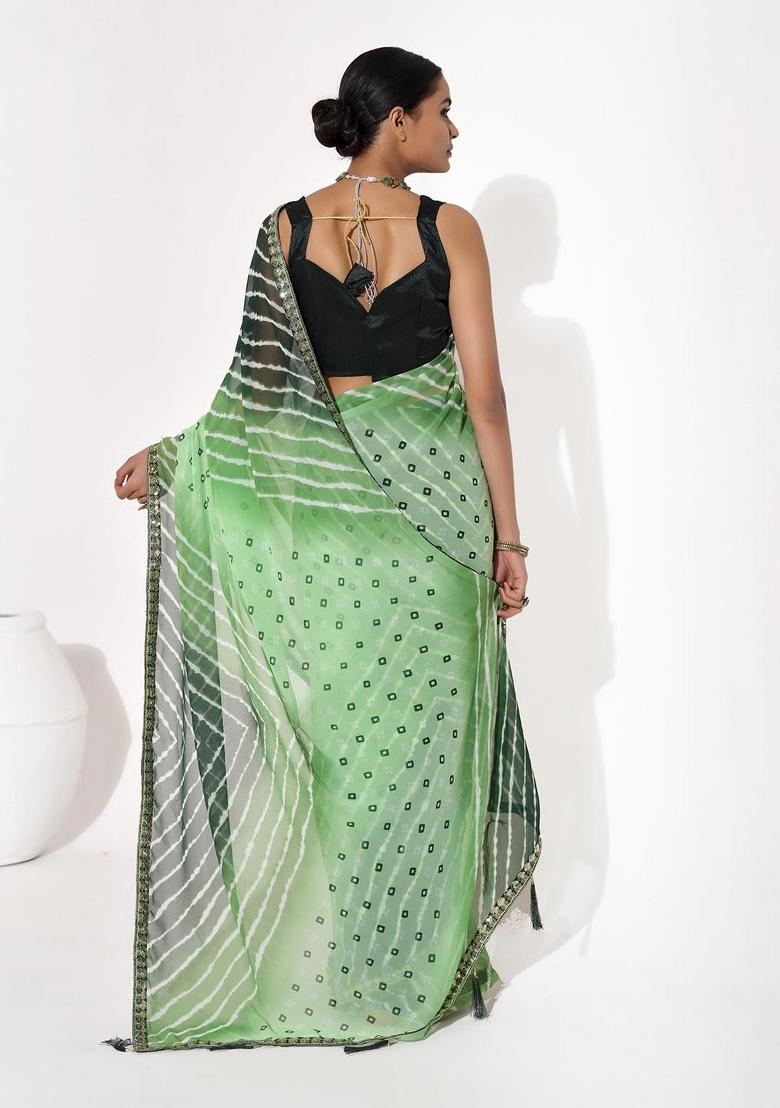 Dark Green Embellished Georgette Saree Set