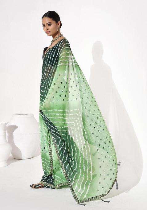 Dark Green Embellished Georgette Saree Set