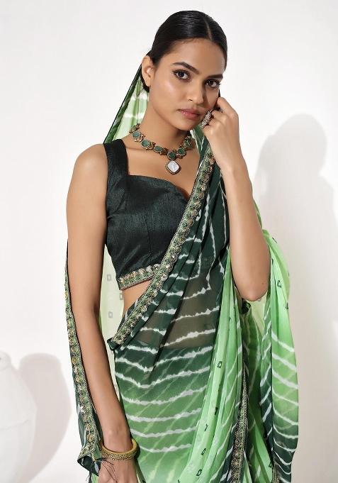 Dark Green Embellished Georgette Saree Set
