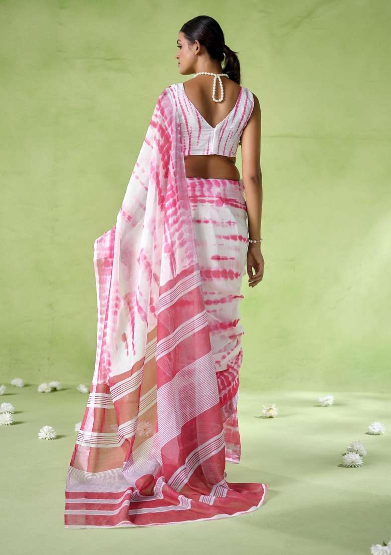 Pink Printed Cotton Blend Saree Set - Indya