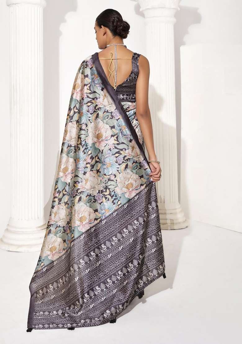 Multicolor Printed Silk Blend Saree Set - Indya