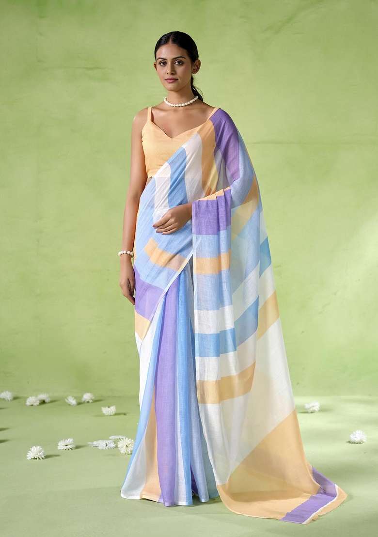 Multicolor Printed Cotton Blend Saree Set - Indya