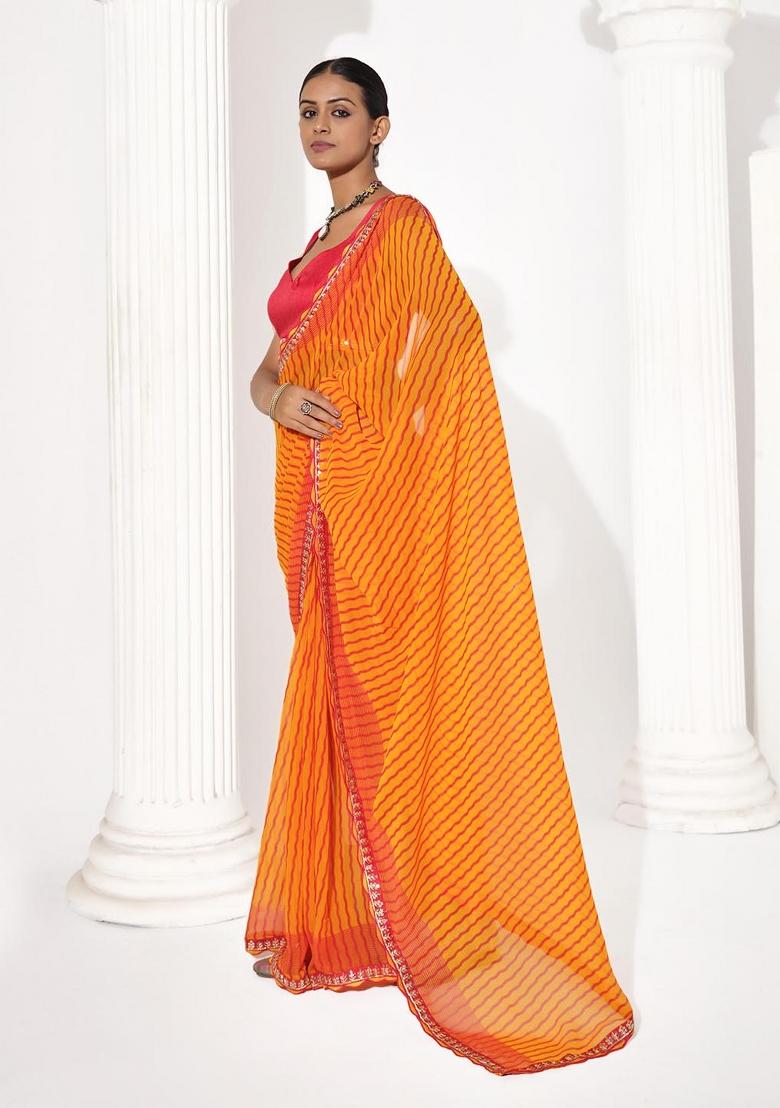 Mustard Yellow Embellished Georgette Saree Set