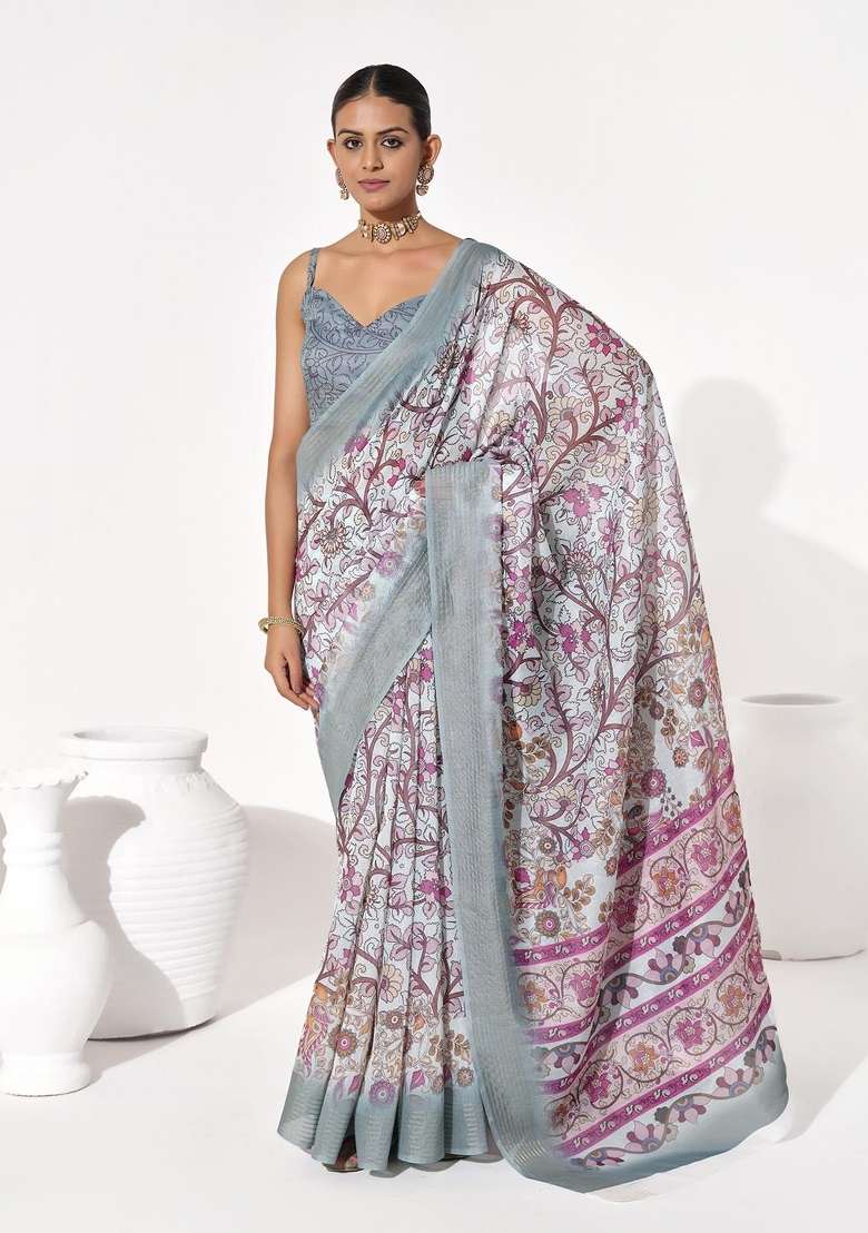 Multicolor Printed Cotton Blend Saree Set - Indya