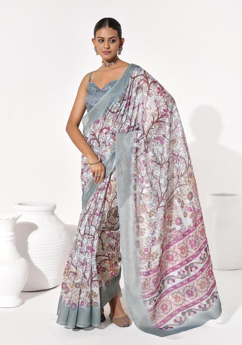 Multicolor Printed Cotton Blend Saree Set