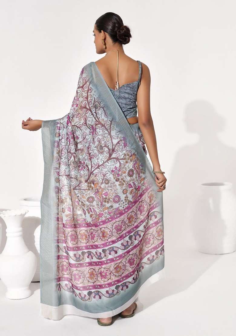 Multicolor Printed Cotton Blend Saree Set - Indya