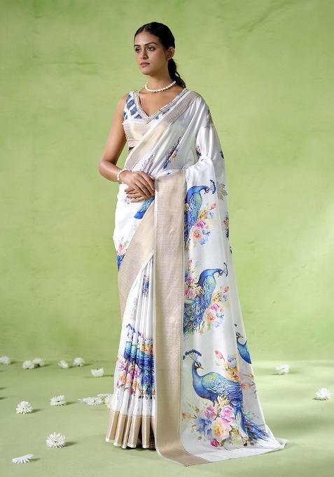 Multicolor Printed Silk Blend Saree Set