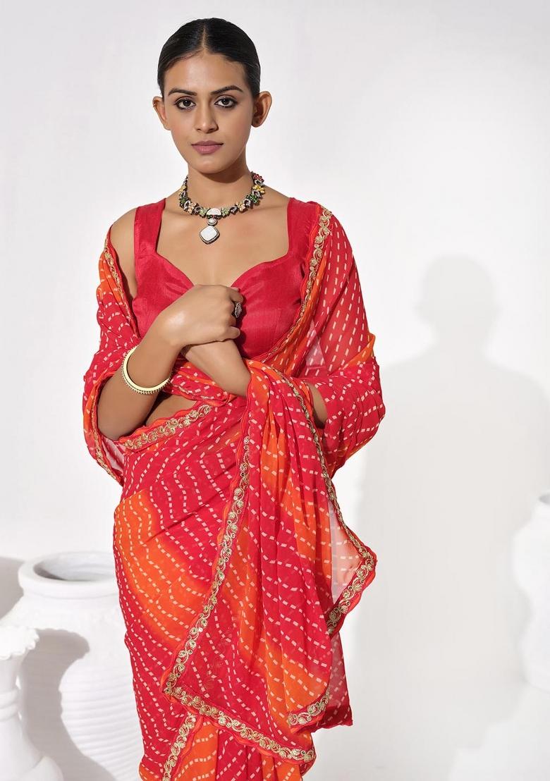 Multicolor Embellished Georgette Saree Set