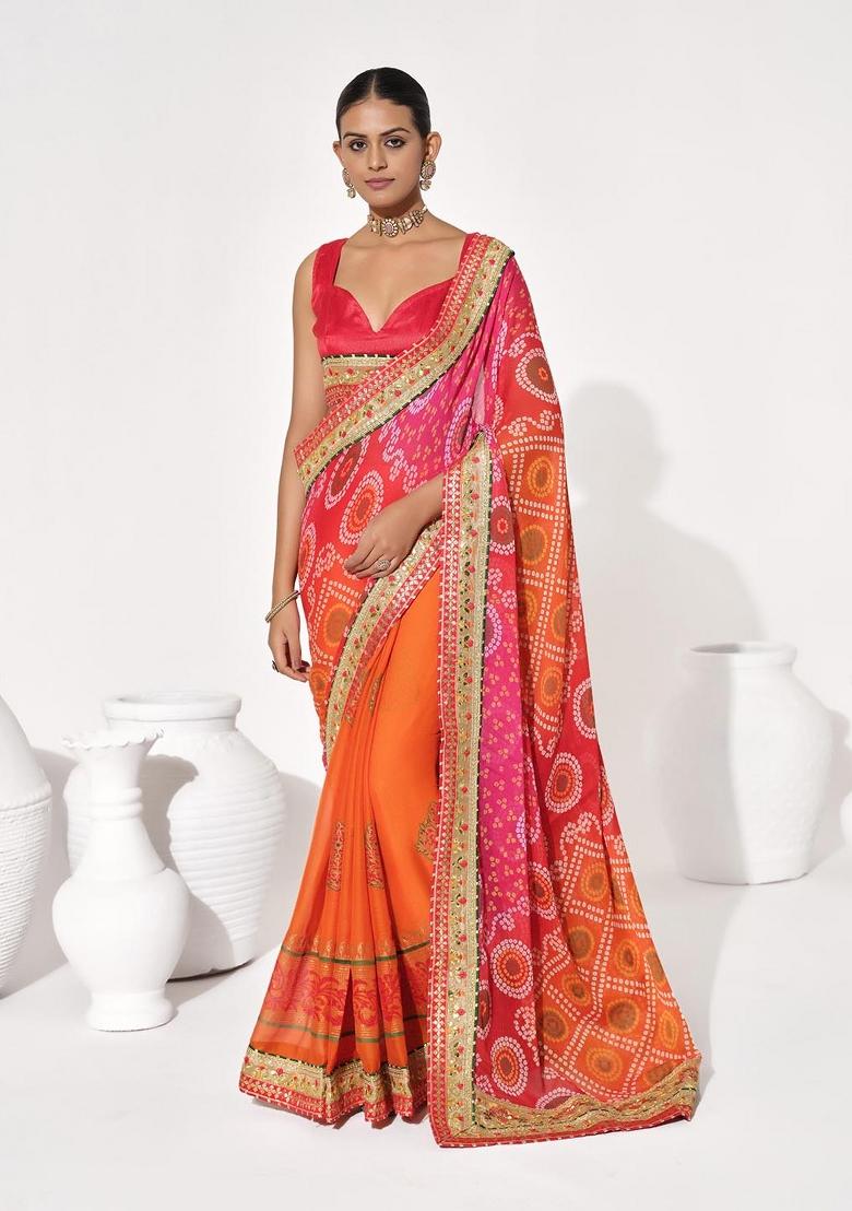Multicolor Embellished Georgette Saree Set