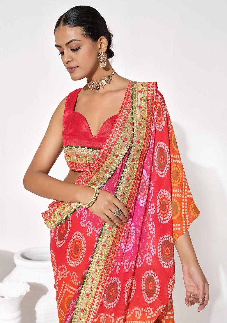 Multicolor Embellished Georgette Saree Set