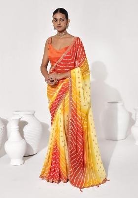 Multicolor Embellished Georgette Saree Set