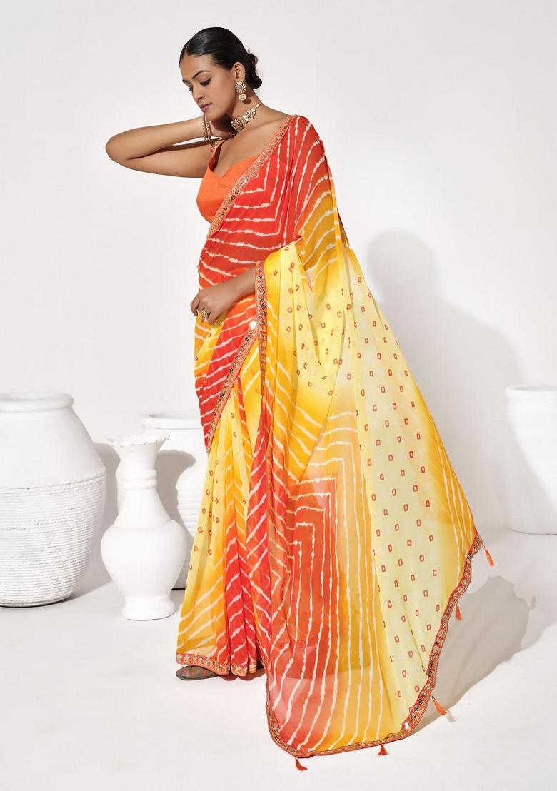 Multicolor Embellished Georgette Saree Set