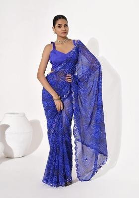 Blue Embellished Georgette Saree Set