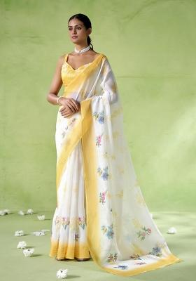 Multicolor Printed Silk Blend Saree Set