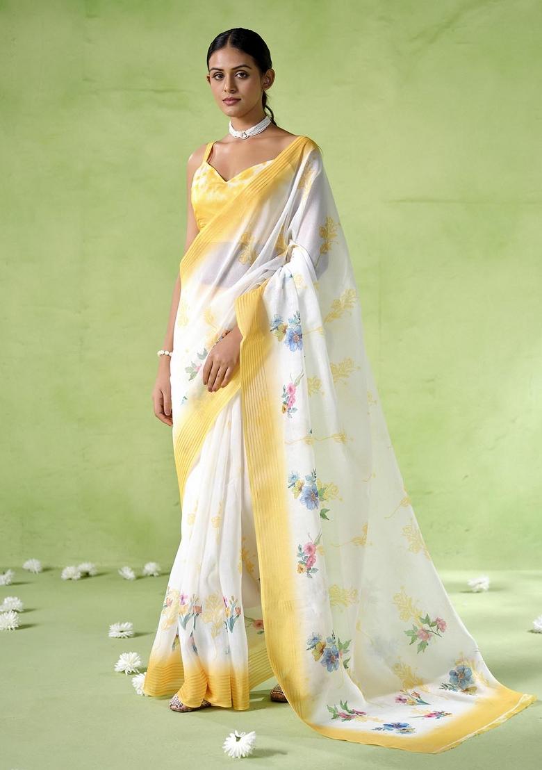 Multicolor Printed Silk Blend Saree Set