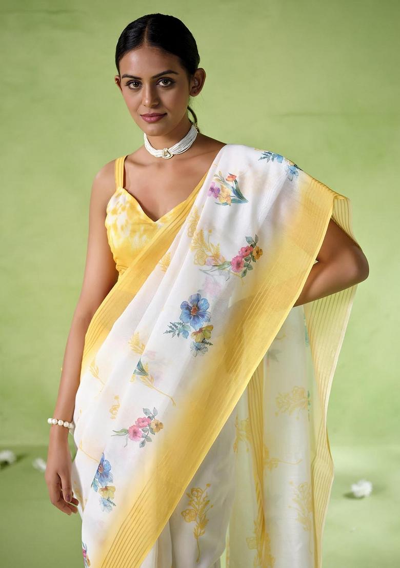 Multicolor Printed Silk Blend Saree Set