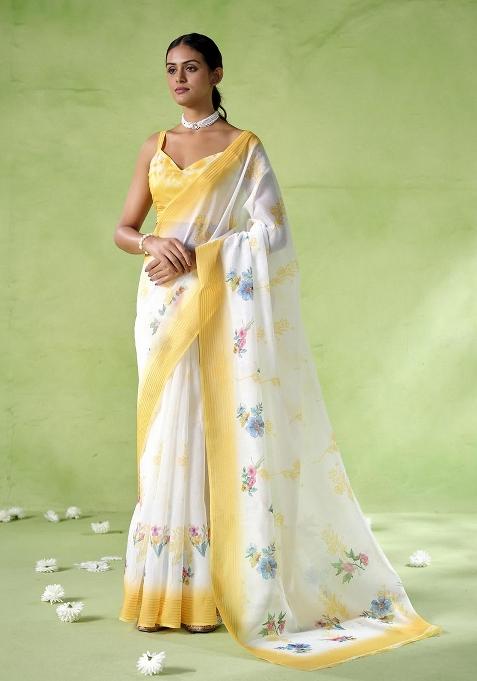 Multicolor Printed Silk Blend Saree Set