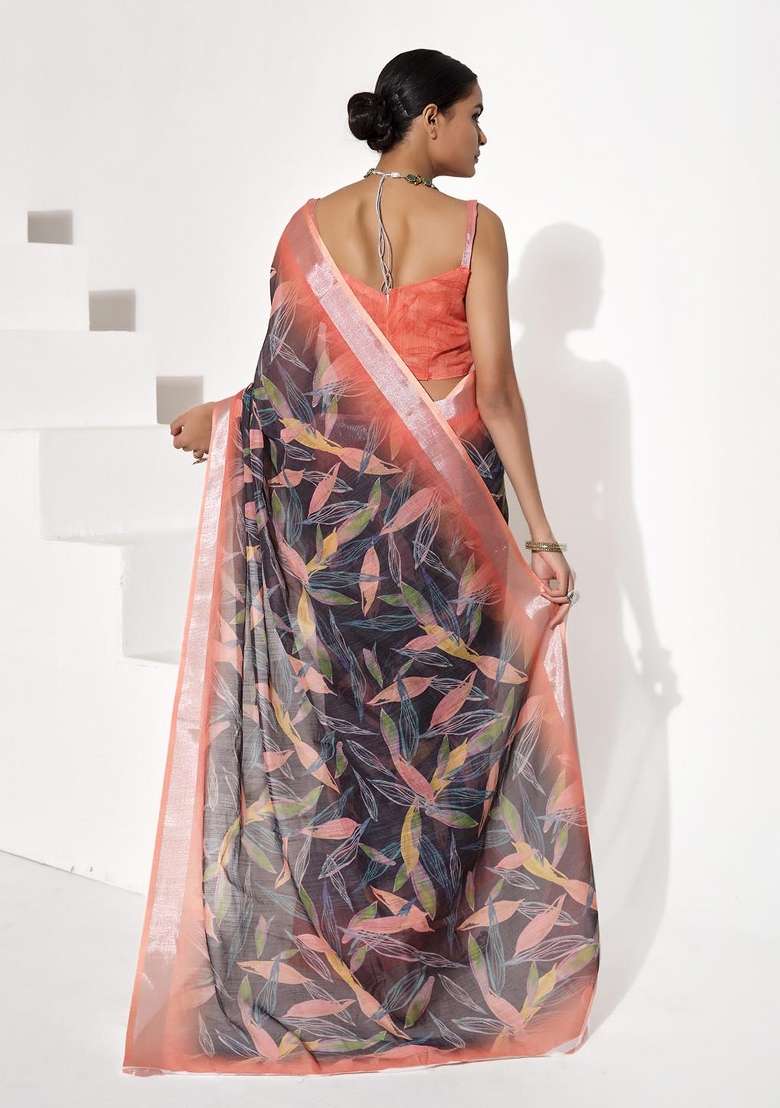 Multicolor Printed Cotton Blend Saree Set - Indya