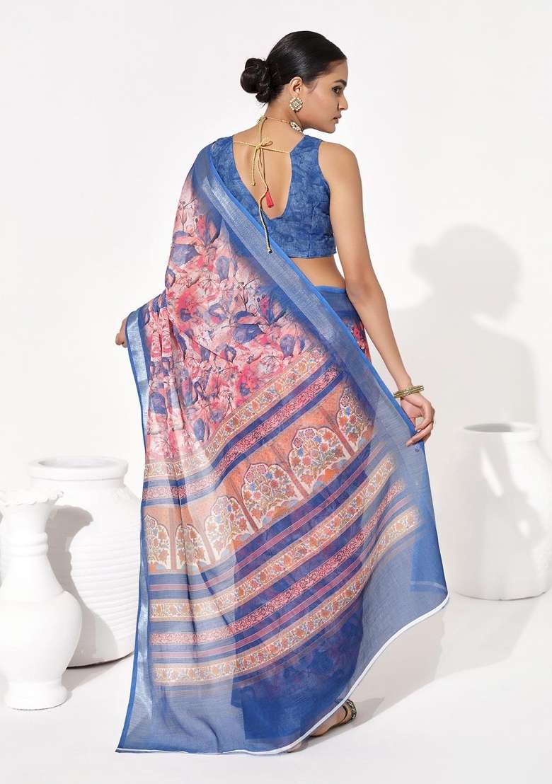 Multicolor Printed Cotton Blend Saree Set - Indya