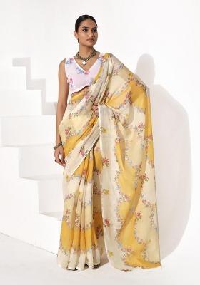 Multicolor Printed Cotton Blend Saree Set