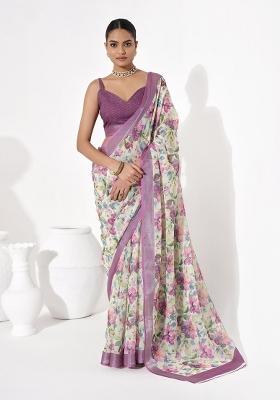 Multicolor Printed Cotton Blend Saree Set