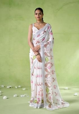 Multicolor Printed Cotton Blend Saree Set