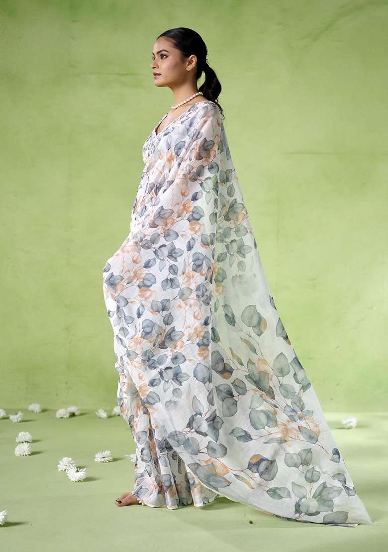 Multicolor Printed Cotton Blend Saree Set - Indya