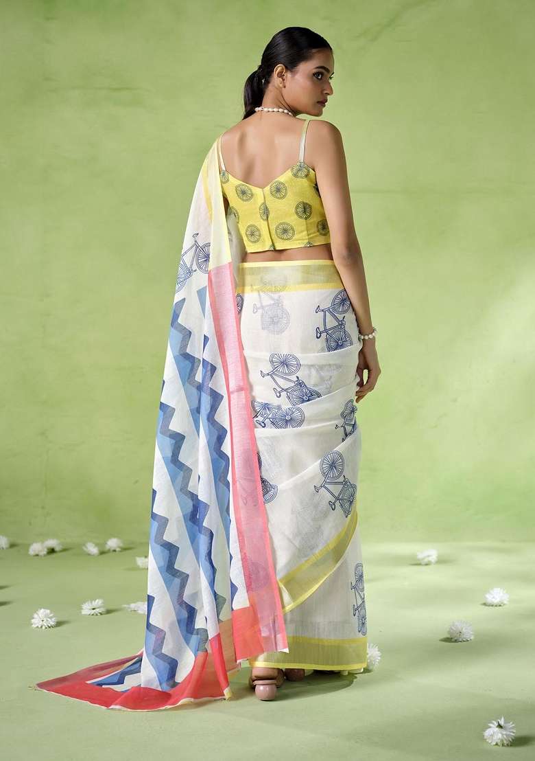 Multicolor Printed Cotton Blend Saree Set - Indya