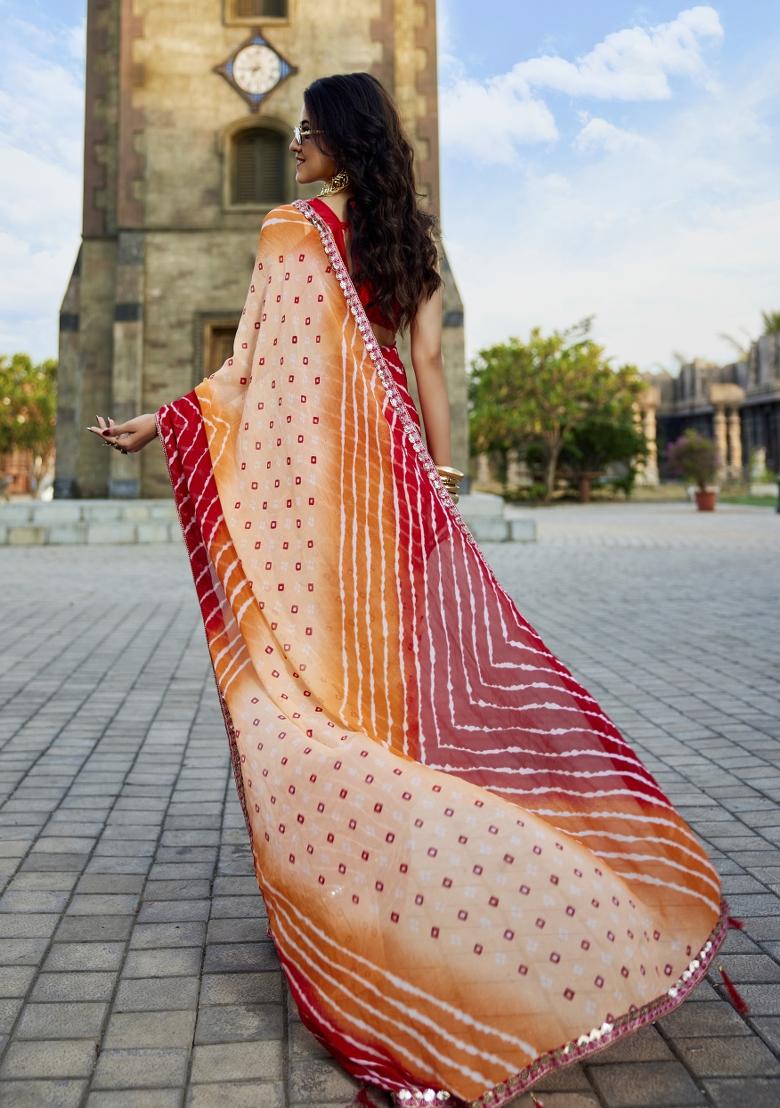 Multicolor Embellished Georgette Saree Set