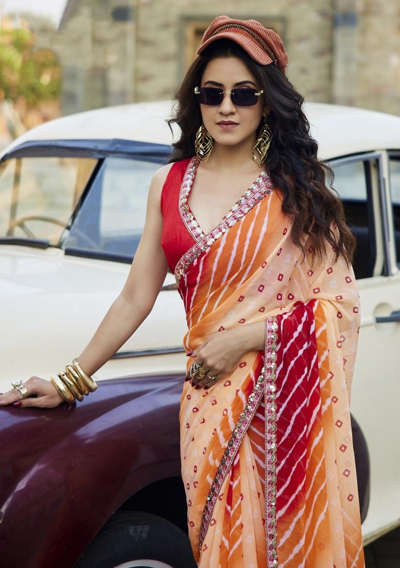 Multicolor Embellished Georgette Saree Set