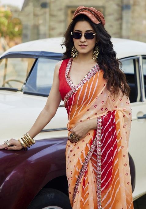 Multicolor Embellished Georgette Saree Set