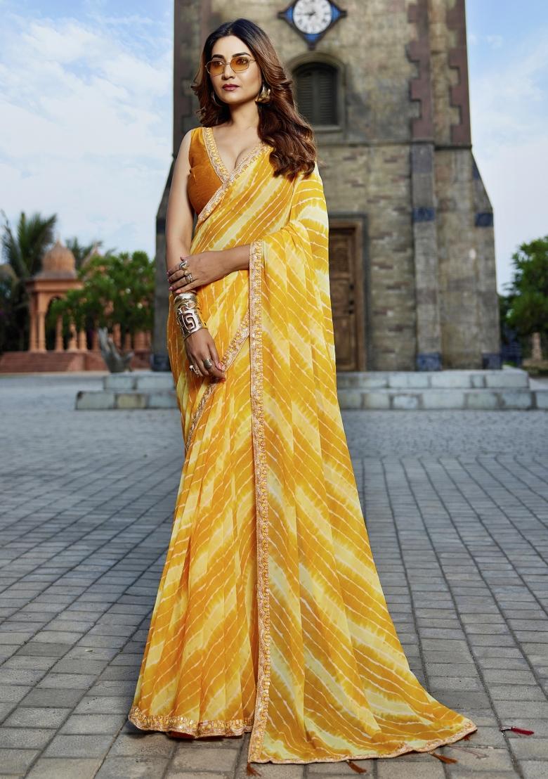 Yellow Embellished Georgette Saree Set