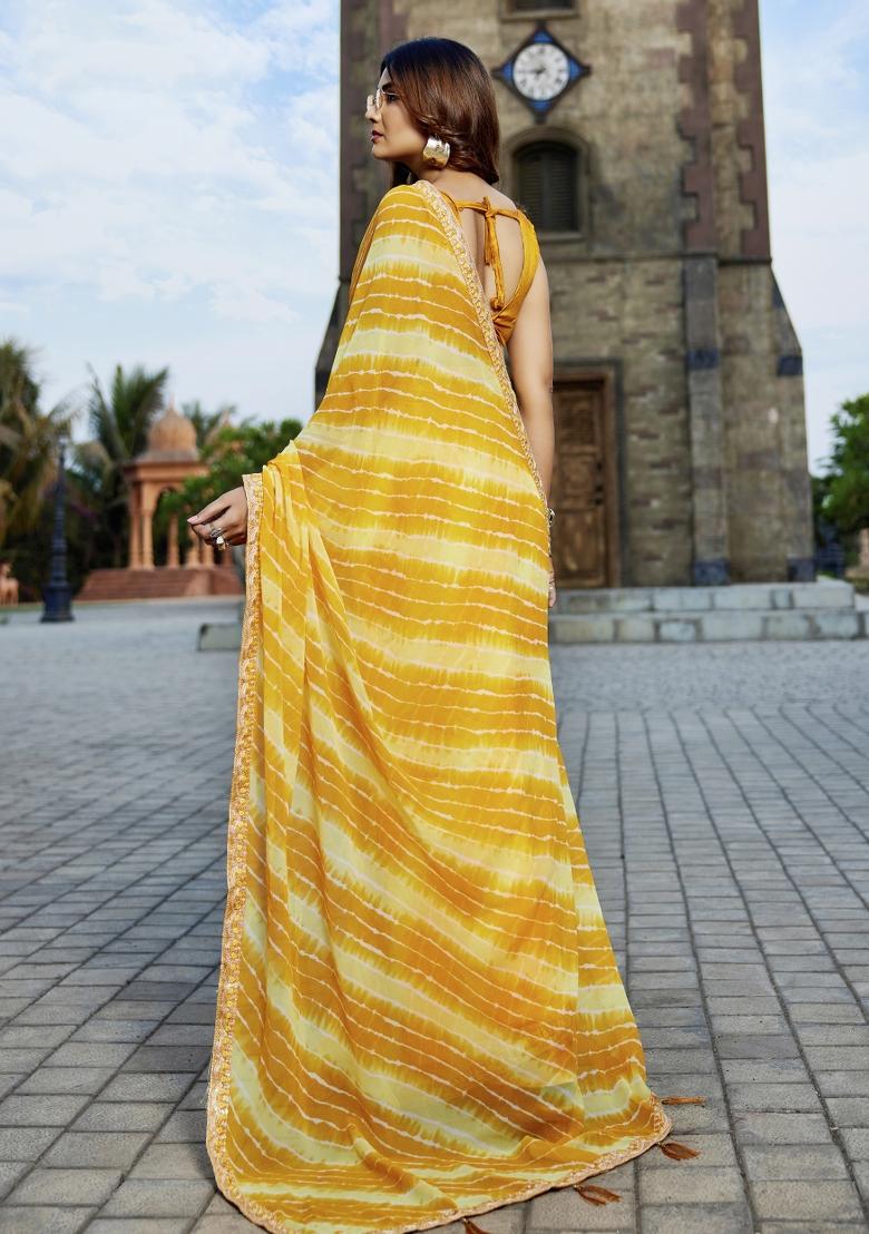 Yellow Embellished Georgette Saree Set