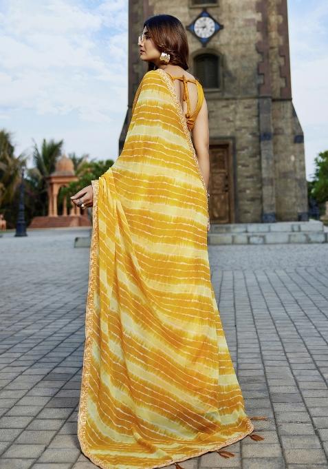 Yellow Embellished Georgette Saree Set