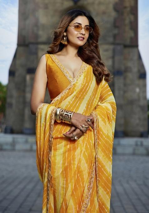 Yellow Embellished Georgette Saree Set
