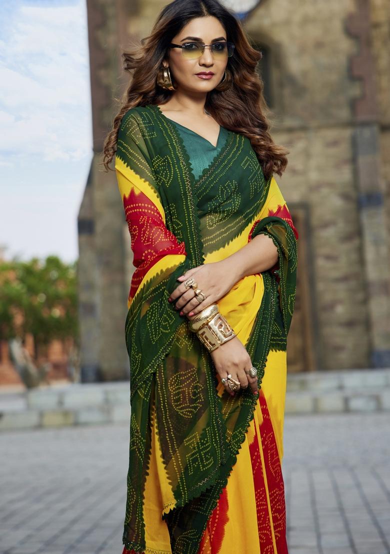 Multicolor Embellished Georgette Saree Set